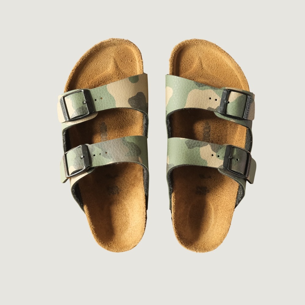 Birkenstock Arizona Sandals Green‎ Camo Birko-Flor Cork Slides Kids Size 32 EU 1